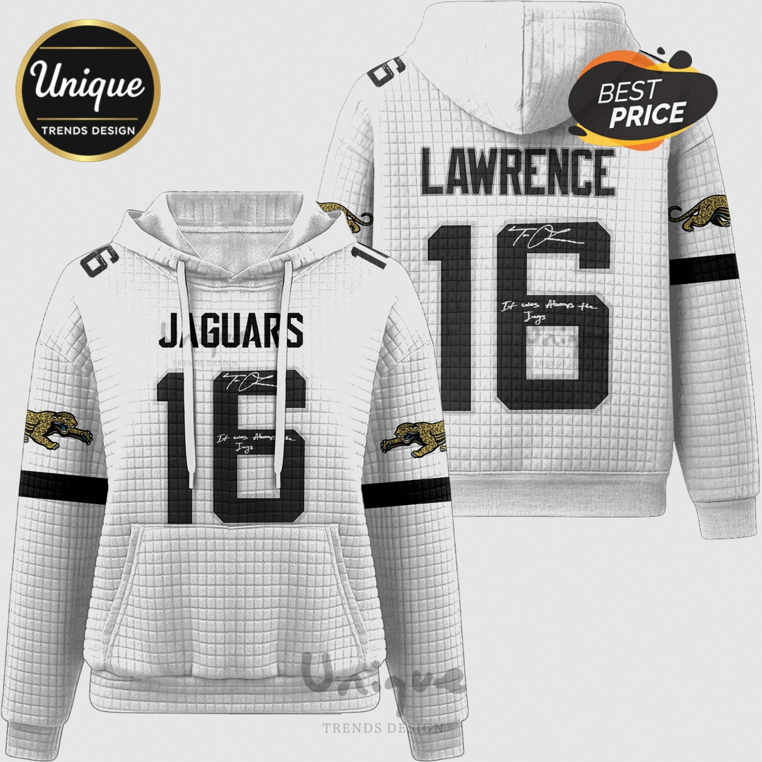 Jacksonville Jaguars Lawrence 16 Signature Waffle Texture Hoodie Jacksonville Jaguars Lawrence 16 Signature Waffle Texture Hoodie