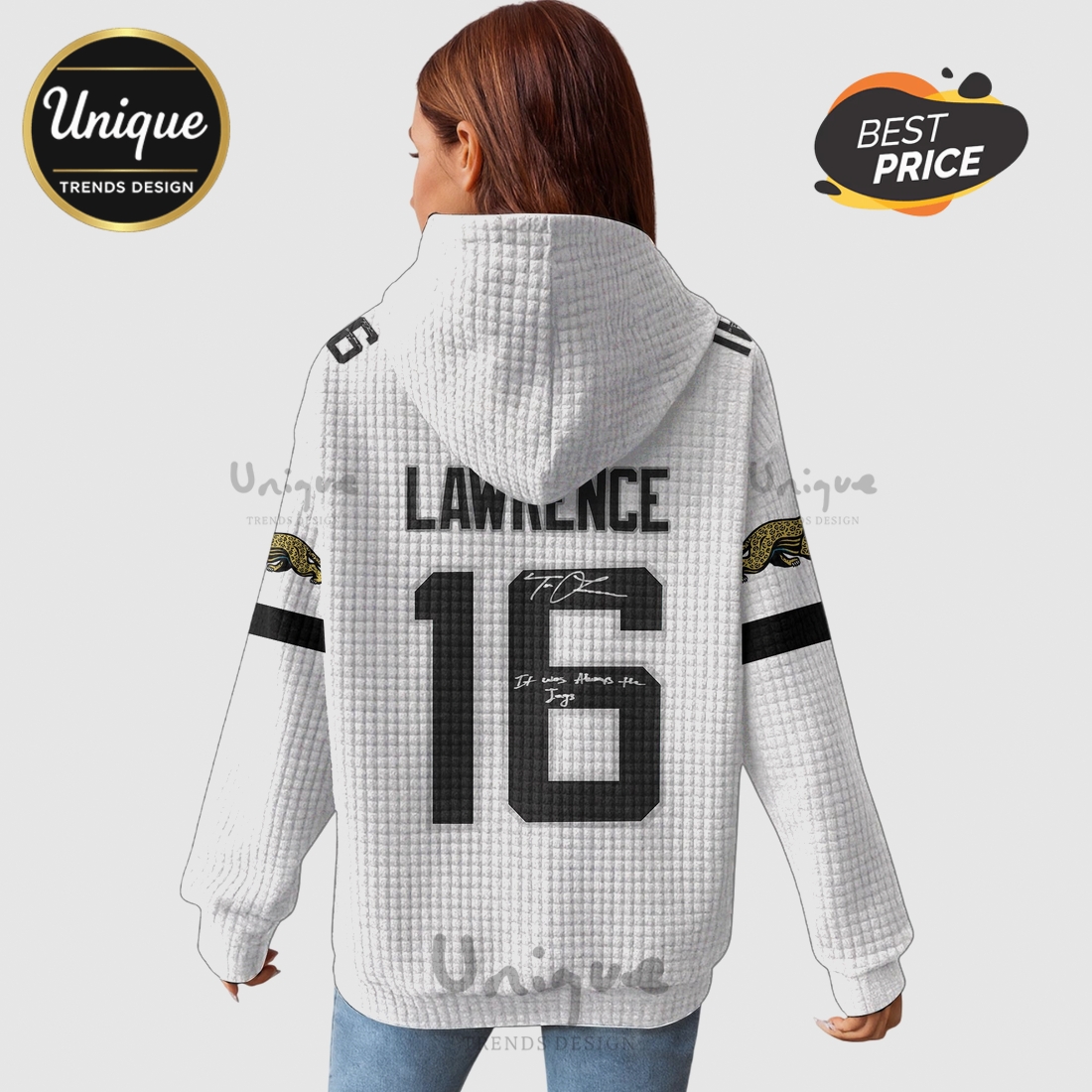 Jacksonville Jaguars Lawrence 16 Signature Waffle Texture Hoodie Jacksonville Jaguars Lawrence 16 Signature Waffle Texture Hoodie