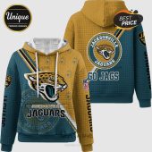 Jacksonville Jaguars hoodie featuring team logo, colors, and 'Go Jags' text.!