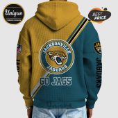 Jacksonville Jaguars hoodie featuring team logo, colors, and 'Go Jags' text on a waffle-texture design.!