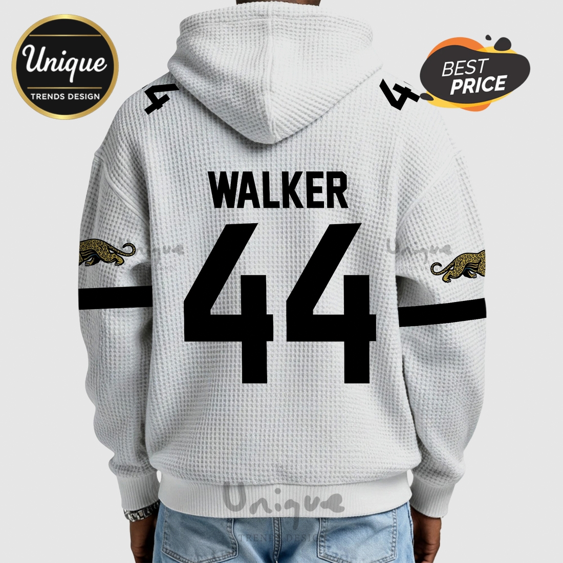 Jacksonville Jaguars NFL Walker 44 Player Waffle Quarter-Zip Hoodie Jacksonville Jaguars NFL Walker 44 Player Waffle Quarter-Zip Hoodie