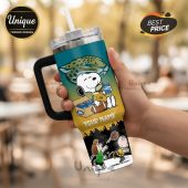 Personalized Jacksonville Jaguars Snoopy Bud Light 40oz Tumbler. Custom football gift for Jaguars fans!