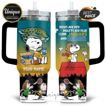 Jacksonville Jaguars Snoopy Bud Light Personalized 40oz Tumbler