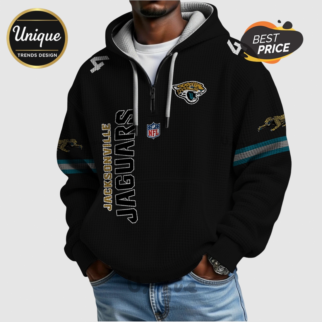 Jacksonville Jaguars WALKER 44 NFL Quarter Zip Pullover Hoodie Jacksonville Jaguars WALKER 44 NFL Quarter Zip Pullover Hoodie