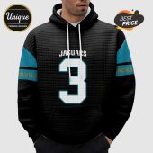 Black hoodie with Jaguars theme, number 3, teal accents, and 'Jacksonville' text.!