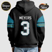 Black waffle hoodie with 'MEYERS' and the number '3' in white and teal, plus team-colored arm stripes.!