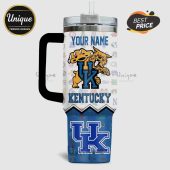Personalized Kentucky Wildcats tumbler with team logos and 'Your Name' text above the Wildcat mascot.!