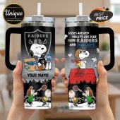 Las Vegas Raiders Snoopy 40oz Tumbler with 'Roses are Red' poem.