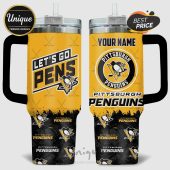 Pittsburgh Penguins themed tumbler with 'Let's Go Pens' and team logos!