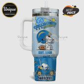 Tumbler featuring Snoopy in Chargers gear with 'GO CHARGERS' and 'EST. 1959' text!