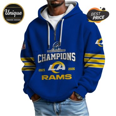 Los Angeles Rams 2025-2026 Champions 3D Zip Waffle Hoodie