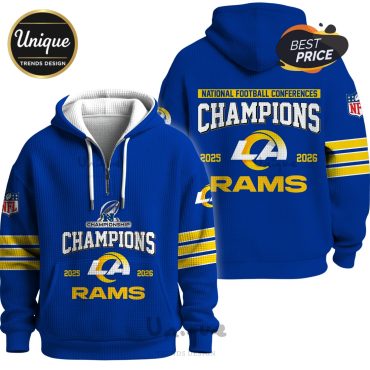 Los Angeles Rams 2025-2026 Champions 3D Zip Waffle Hoodie