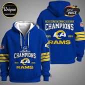 Blue Rams hoodie. Design includes 'Champions 2025 2026' text and the LA Rams logo!