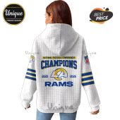 White hoodie with 'National Football Conferences Champions' design and 'Rams' text!
