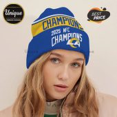 Blue and yellow beanie with 