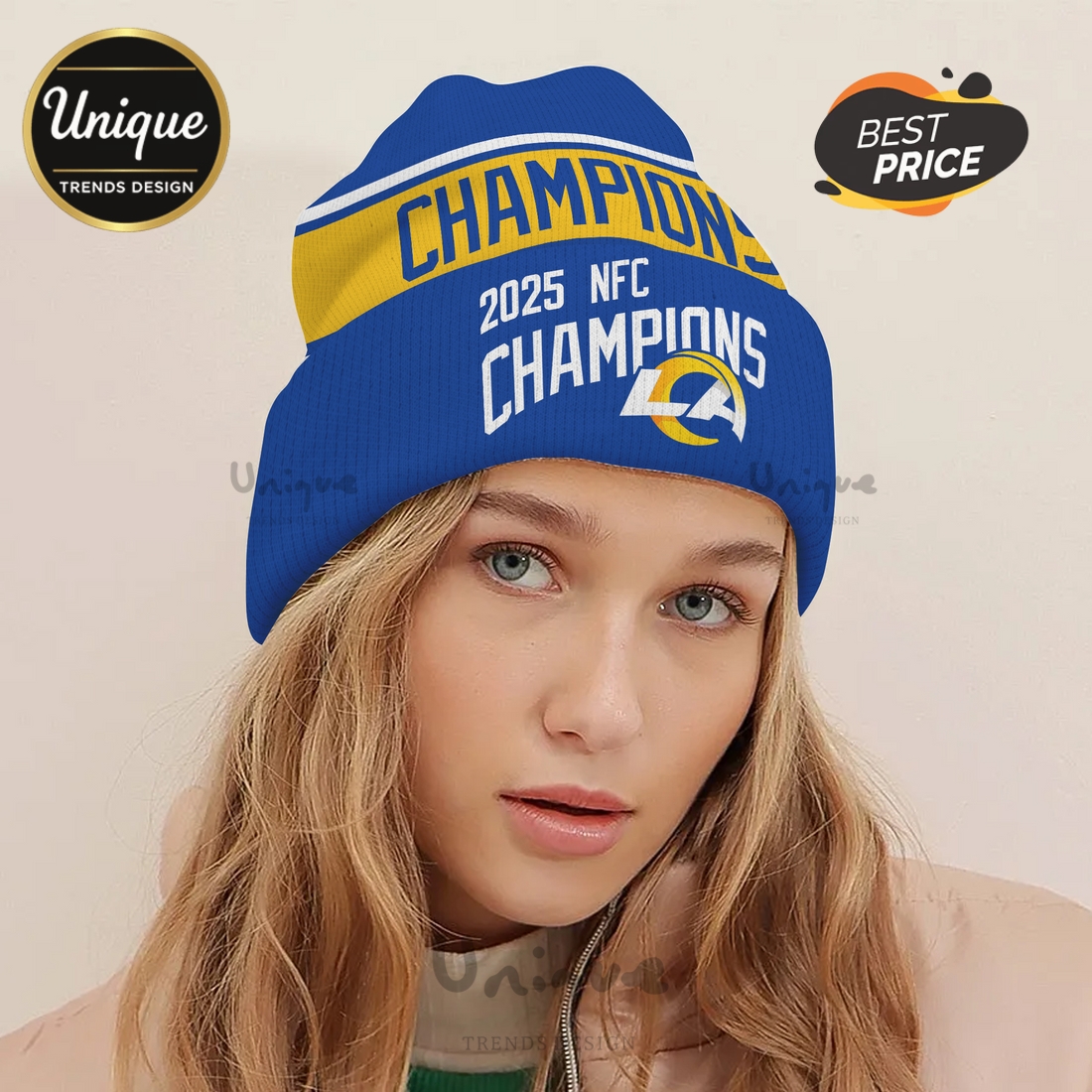 Los Angeles Rams 2025 NFC Champions Fan Apparel Beanie Hat Los Angeles Rams 2025 NFC Champions Fan Apparel Beanie Hat