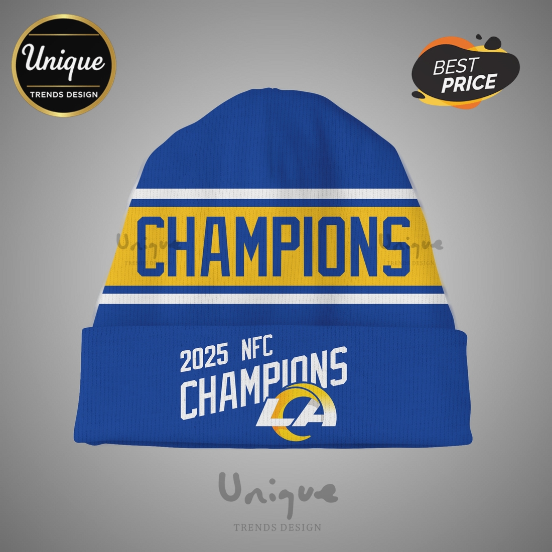 Los Angeles Rams 2025 NFC Champions Fan Apparel Beanie Hat Los Angeles Rams 2025 NFC Champions Fan Apparel Beanie Hat