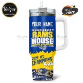 Personalized Los Angeles Rams 2025 NFC Champions travel mug tumbler for the ultimate fan. Add a name!