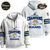 White hoodie with NFL Champions Rams design for 2025-2026 seasons.!
