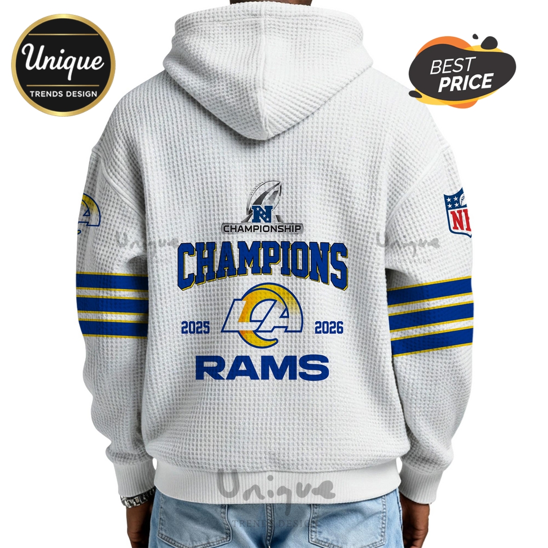Los Angeles Rams 2026 Champions Commemorative Zip Waffle Hoodie Los Angeles Rams 2026 Champions Commemorative Zip Waffle Hoodie