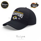 Dark blue cap with 'Champions' design, featuring the LA Rams logo and Super Bowl LVI emblem.!