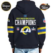 Back of a hooded sweatshirt. The text reads 'National Football Conference Champions' with an LA Rams logo.!
