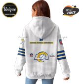 White quilted hoodie with LA Rams logos and 'National Football Conferences' text.!
