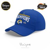 Blue baseball cap with 'CHAMPIONS', 'LA' logo, and Super Bowl LVI design!