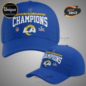 Blue baseball cap with 'American Football Conference Champions' text, LA Rams logo and the Super Bowl logo.!