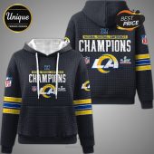 Los Angeles Rams Champions hoodie with team logos and Super Bowl LVI patch.!