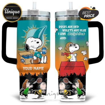 Miami Dolphins Snoopy Bud Light Personalized 40oz Tumbler