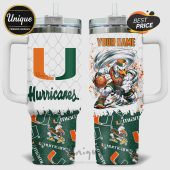 Miami Hurricanes tumbler with logo, mascot, and custom name option.!