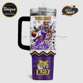 Personalized 'Tigers Basketball' tumbler featuring tiger illustrations and college logos.!