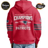 Red hoodie featuring