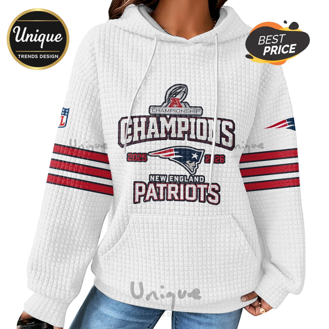 New England Patriots 2025-2026 Champions Waffle Hoodie New England Patriots 2025-2026 Champions Waffle Hoodie