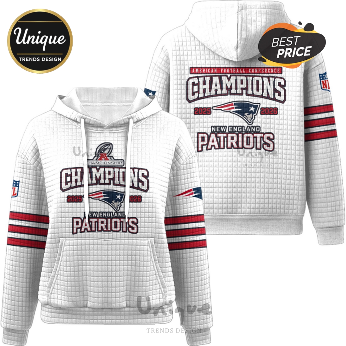 New England Patriots 2025-2026 Champions Waffle Hoodie New England Patriots 2025-2026 Champions Waffle Hoodie