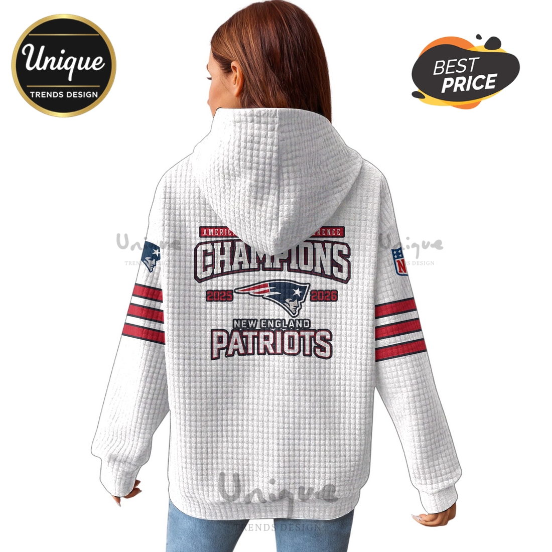 New England Patriots 2025-2026 Champions Waffle Hoodie New England Patriots 2025-2026 Champions Waffle Hoodie