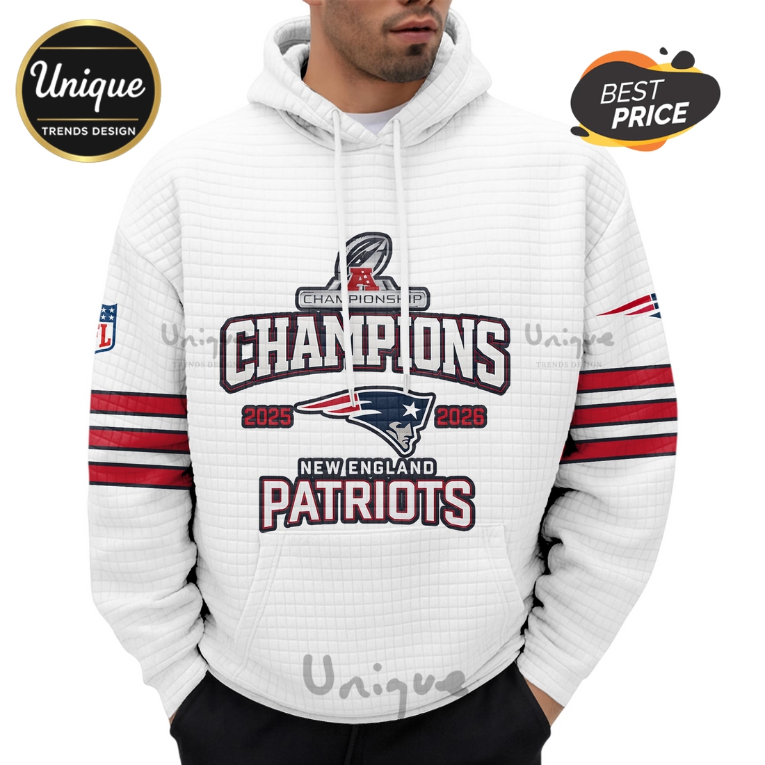 New England Patriots 2025-2026 Champions Waffle Hoodie New England Patriots 2025-2026 Champions Waffle Hoodie