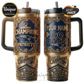 Patriots Super Bowl Champions 2025 2026 tumbler with customizable name, 'Go Pats!' and team logo.!