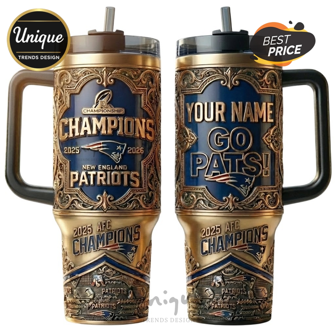 New England Patriots 2025 AFC Champions Personalized 3D Sports Tumbler New England Patriots 2025 AFC Champions Personalized 3D Sports Tumbler