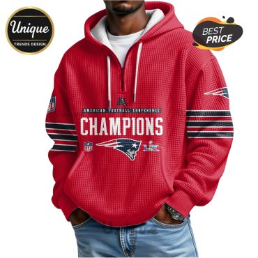 New England Patriots AFC Champions 3D Graphic Zip Waffle Hoodie New England Patriots AFC Champions 3D Graphic Zip Waffle Hoodie