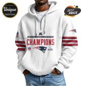 American Football Conference Champions design on a white waffle hoodie with red and blue stripes on the sleeves.!