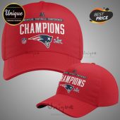 Red 'American Football Conference Champions' hat featuring the Patriots logo, NFL logo and Super Bowl logo.!