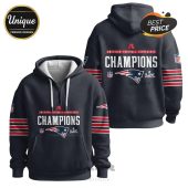 Patriots Champions hoodie with team logos, text 'American Football Conference Champions', and Super Bowl LIII logo.!