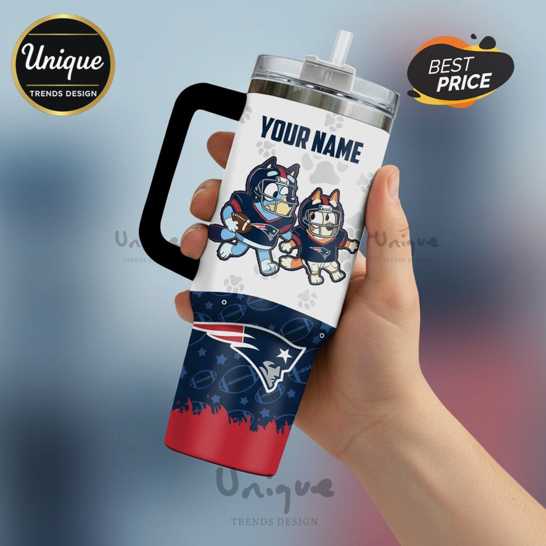 New England Patriots Bluey Dog Fan 40oz Stainless Steel Tumbler New England Patriots Bluey Dog Fan 40oz Stainless Steel Tumbler