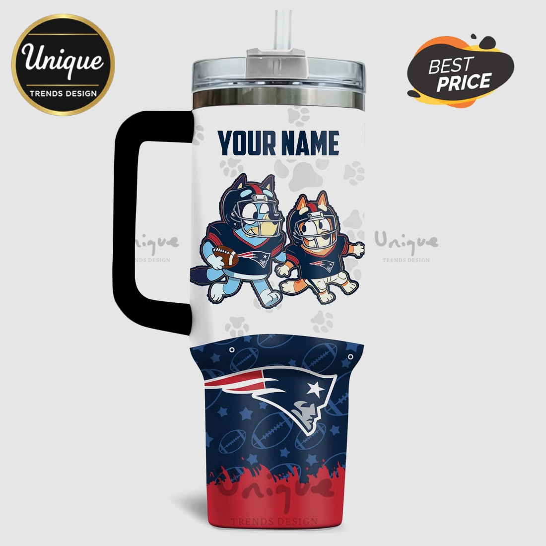 New England Patriots Bluey Dog Fan 40oz Stainless Steel Tumbler New England Patriots Bluey Dog Fan 40oz Stainless Steel Tumbler