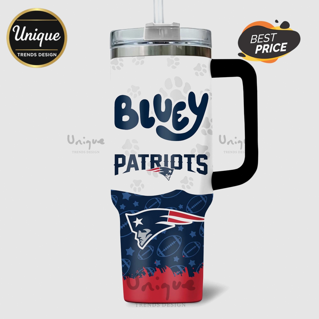 New England Patriots Bluey Dog Fan 40oz Stainless Steel Tumbler New England Patriots Bluey Dog Fan 40oz Stainless Steel Tumbler