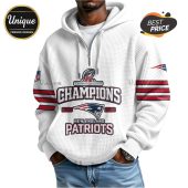 White hoodie with New England Patriots Championship design, NFL logo, and 'Best Price' badge.!
