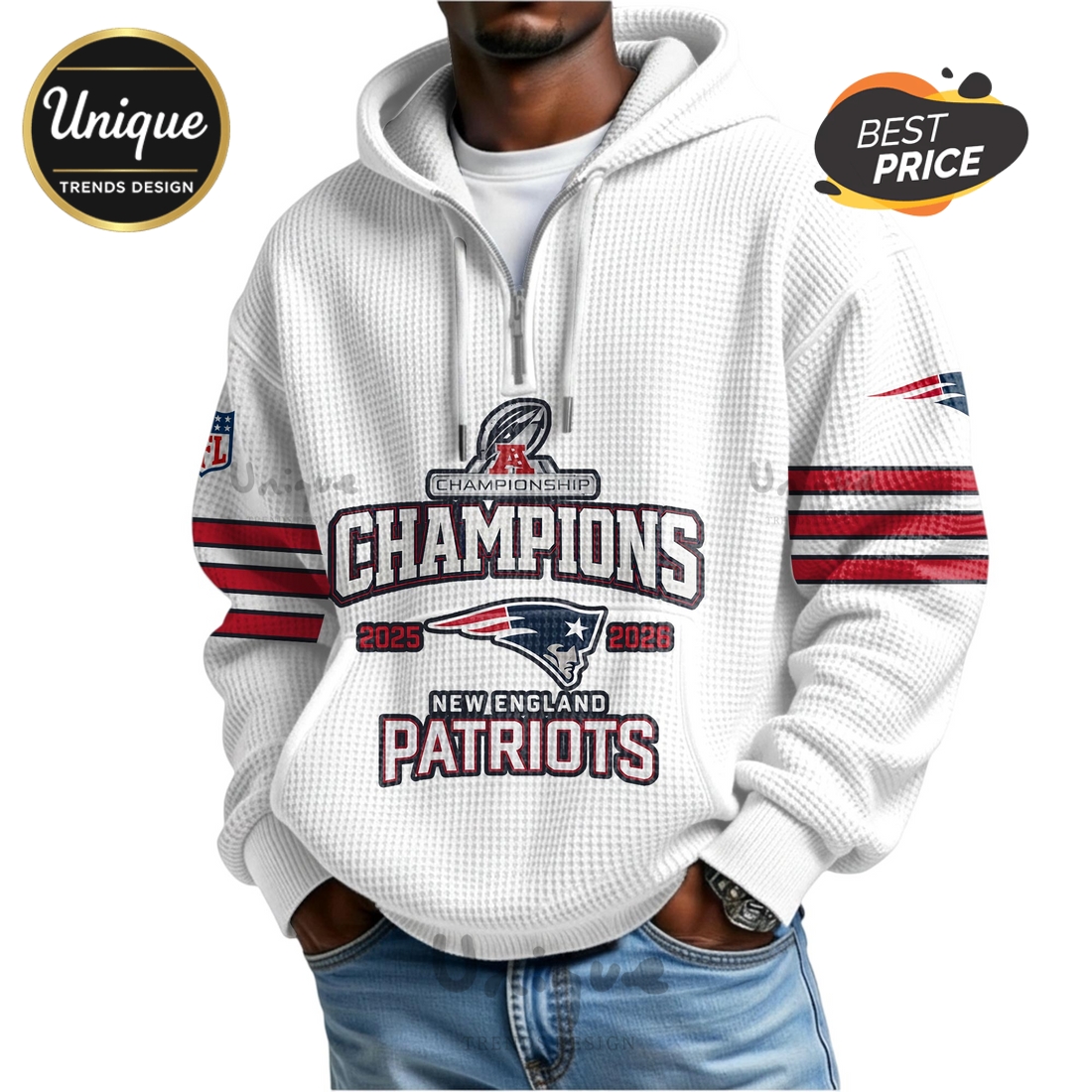 New England Patriots Champions 2025-2026 AFC Championship Zip Waffle Hoodie New England Patriots Champions 2025-2026 AFC Championship Zip Waffle Hoodie