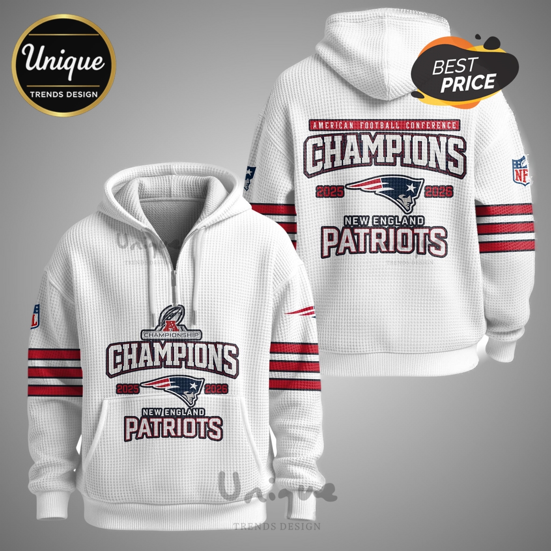 New England Patriots Champions 2025-2026 AFC Championship Zip Waffle Hoodie New England Patriots Champions 2025-2026 AFC Championship Zip Waffle Hoodie